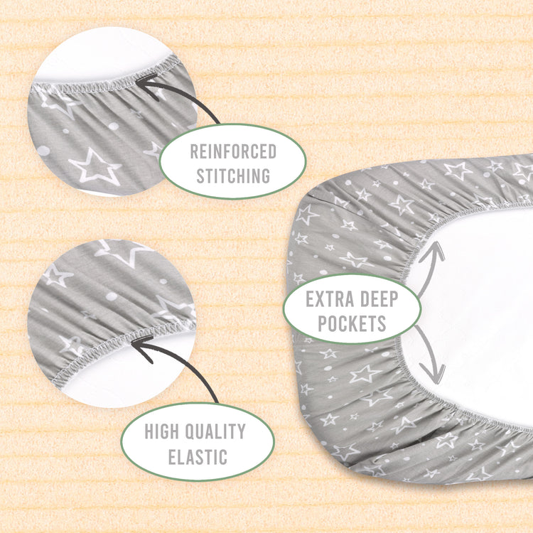 Baby Bassinet Sheet Set for Boy and Girl, 2 Pack Organic Cotton Universal Fitted Bedding Cover for Oval, Hourglass & Rectangle Bassinet Mattress, Fitted Sheets Size 32 x 16 x 4 Inches