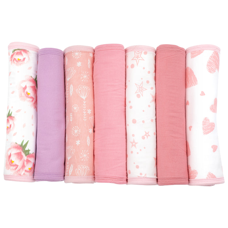 Baby Burp Cloths - 7 Pack Triple Layered - Top and Bottom 100% Cotton and Middle Layer 100% Polyester Fleece - Absorbent Burping Cloth Extra Absorbent Baby Burp Cloth Extra Soft for Girls