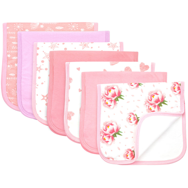 Baby Burp Cloths - 7 Pack Triple Layered - Top and Bottom 100% Cotton and Middle Layer 100% Polyester Fleece - Absorbent Burping Cloth Extra Absorbent Baby Burp Cloth Extra Soft for Girls