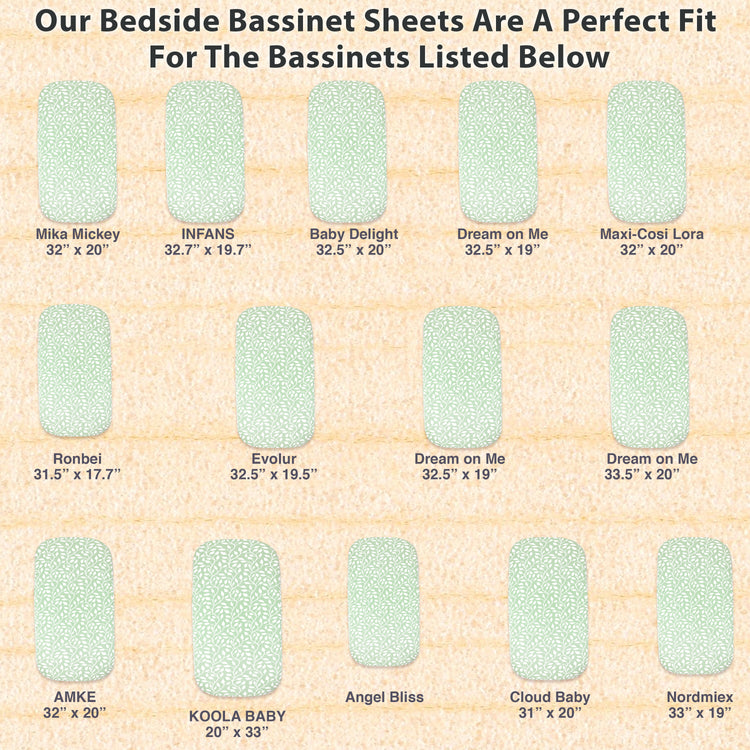 3 Pack Bedside Sleeper Bassinet Fitted Sheets, Organic Cotton, 33x20x4 Inches, Compatible with Pads Size Between 17-21 in Width, 29-33 in Length, and 1.5-4 in Thick