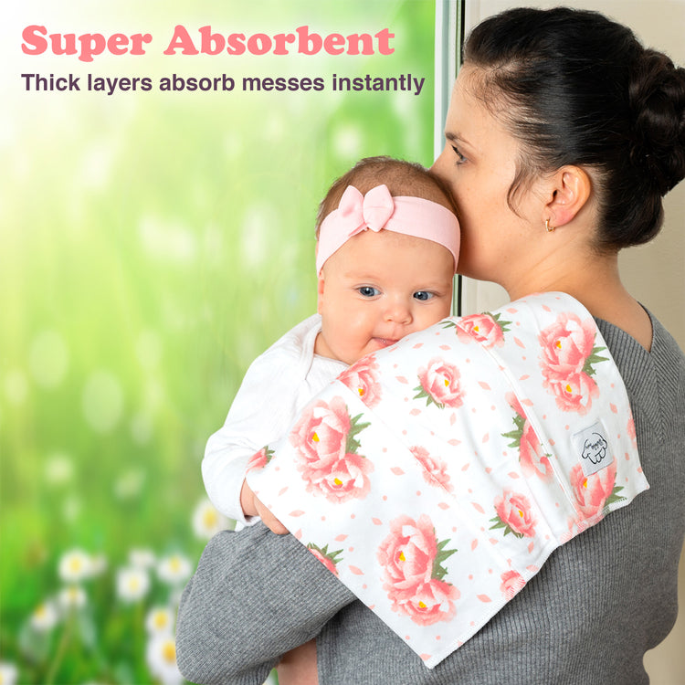 Baby Burp Cloths for Boys and Girls - 3 Pack Large 100% Cotton Double Layered Extra Absorbent Burp Rags, Floal Rose