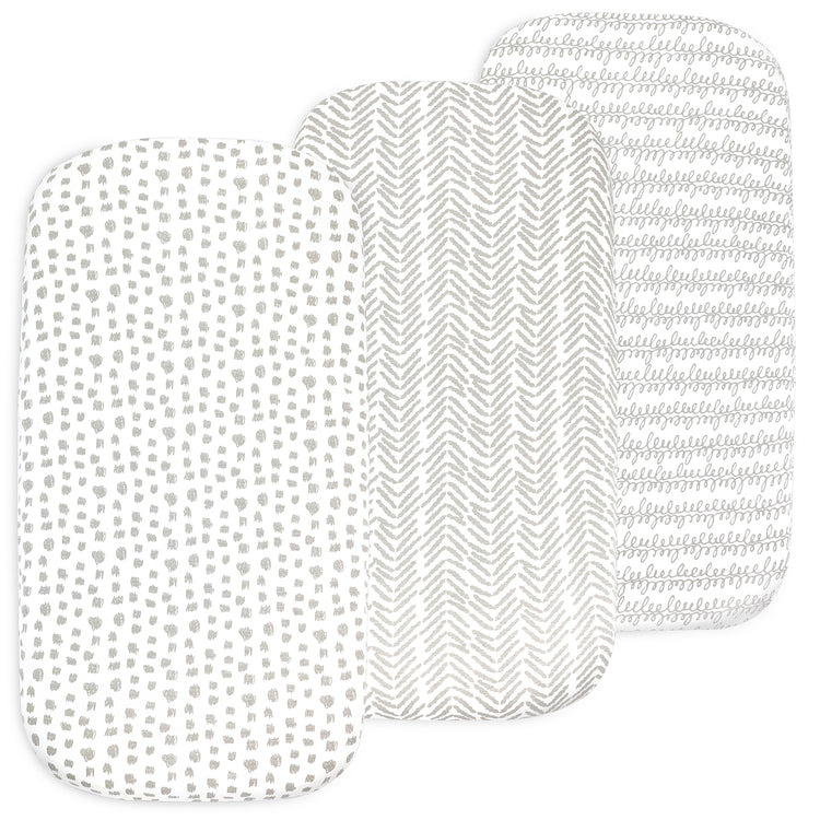 Bublo Baby 3-Set Bassinet Fitted Sheets / Bedside Bassinet Sheets – Organic Cotton (32×16×4 / 33×20×4 in)