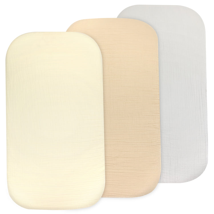 Bublo Baby Muslin Bassinet Sheet Set for Boy & Girl – 3 Pack Organic Cotton Universal Fitted Sheets (32×16×4 / 33×20×4 in)