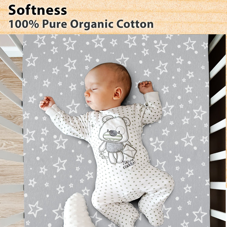 Pack and Play Fitted Sheet, Portable Pack N Plays Mini Crib Sheets, 2 Pack Play Sheets, 100% Jersey Cotton Playard Sheets