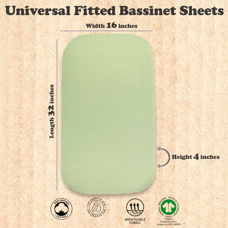 Bublo Baby Muslin Bassinet Sheet Set for Boy & Girl – 3 Pack Organic Cotton Universal Fitted Sheets (32×16×4 / 33×20×4 in)