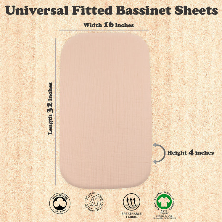 Bublo Baby Muslin Bassinet Sheet Set for Boy & Girl – 3 Pack Organic Cotton Universal Fitted Sheets (32×16×4 / 33×20×4 in)