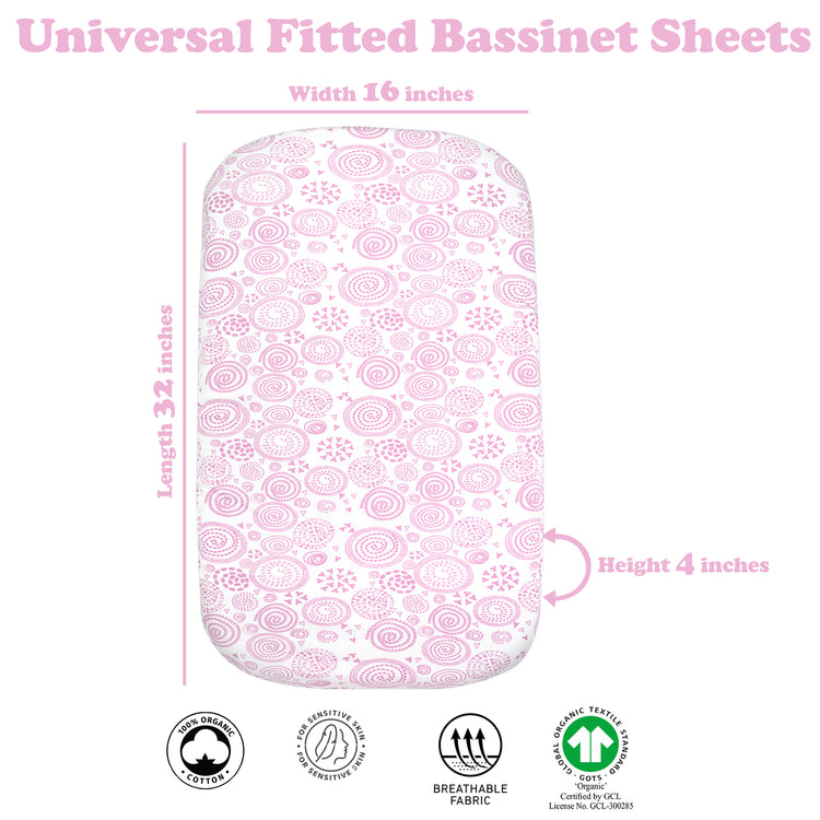 Bublo Baby Bassinet Sheet Set for Boy & Girl – 4 Pack Organic Cotton Universal Fitted Sheets (32×16×4 / 33×20×4 in)