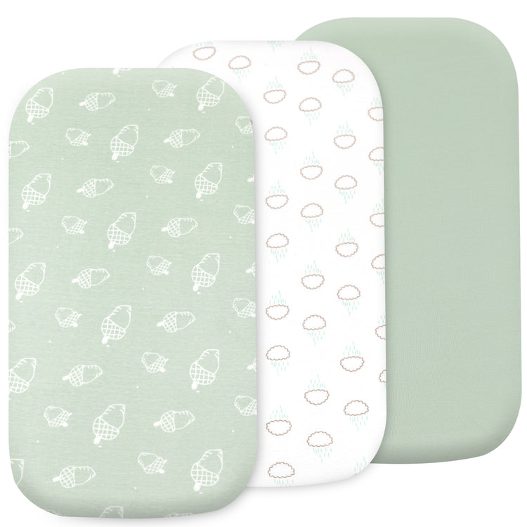 Bublo Baby 3-Set Bassinet Fitted Sheets / Bedside Bassinet Sheets – Organic Cotton (32×16×4 / 33×20×4 in)
