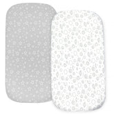2 Pack Bedside Sleeper Bassinet Fitted Sheets, Organic Cotton, 33x20x4 Inches, Compatible with Pads Size Between 17-21 in Width, 29-33 in Length, and 1.5-4 in Thick