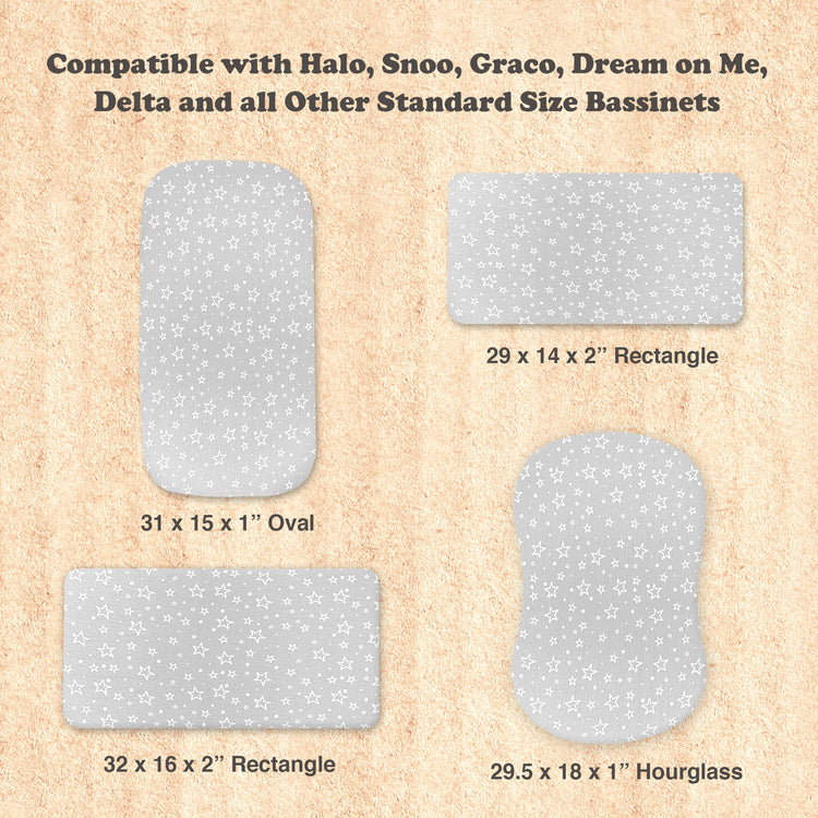 Baby Bassinet Sheet Set for Boy and Girl, 2 Pack Organic Cotton Universal Fitted Bedding Cover for Oval, Hourglass & Rectangle Bassinet Mattress, Fitted Sheets Size 32 x 16 x 4 Inches