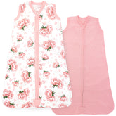 Baby Wearable Blanket, Cotton Sleep Sacks for 3-6 Months, 2 Pack Unisex Sleeping Bag Sack, Small Size, 2-Way Zipper, 0.5 Tog Breathable Cotton, Floral