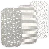 Bublo Baby Bassinet Sheet Set for Boy and Girl, 3 Pack, Universal Fitted for Oval, Hourglass & Rectangle Bassinet Mattress, Fitted Sheets Size 32 x 16 x 4 Inches Cool, Grey
