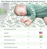 Bubo Baby Pack and Play Fitted Sheet, Portable Pack N Plays Mini Crib Sheets, 2 Pack Play Sheets, 100% Jersey Cotton Playard Sheets, Green Leaf