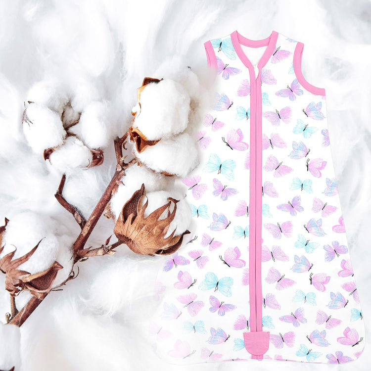 Bublo Baby Wearable Blanket, Cotton Sleep Sacks for 12-18 Months, 2 Pack Girls Sleeping Bag Sack, 2-Way Zipper, 0.5 Tog Breathable Cotton