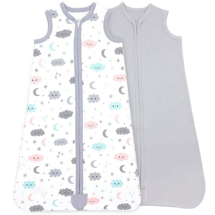 Bublo Baby Baby Wearable Blanket, Cotton Sleep Sacks for 6-12 Months, 2 Pack Girls Sleeping Bag Sack, 2-Way Zipper, 0.5 Tog Breathable Cotton, Pink