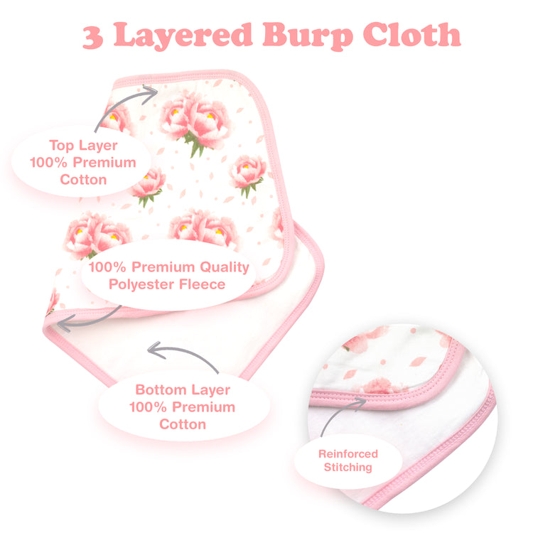 Baby Burp Cloths - 7 Pack Triple Layered - Top and Bottom 100% Cotton and Middle Layer 100% Polyester Fleece - Absorbent Burping Cloth Extra Absorbent Baby Burp Cloth Extra Soft for Girls