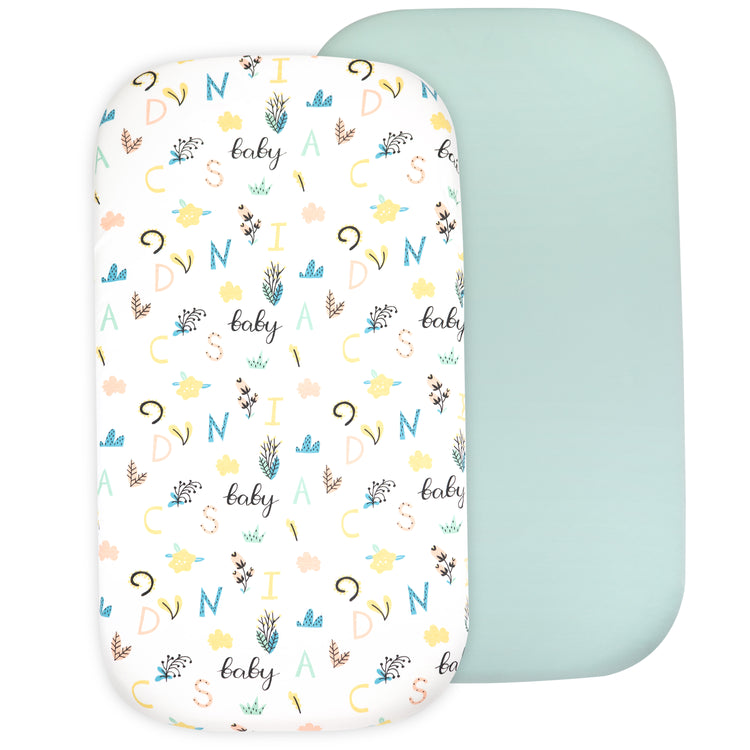 Baby Bassinet Sheet Set for Boy and Girl, 2 Pack Organic Cotton Universal Fitted Bedding Cover for Oval, Hourglass & Rectangle Bassinet Mattress, Fitted Sheets Size 32 x 16 x 4 / 33 x 20 x 4 Inches