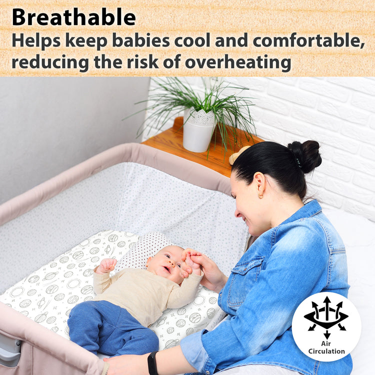 Baby Bassinet Sheet Set for Boy and Girl, 2 Pack Organic Cotton Universal Fitted Bedding Cover for Oval, Hourglass & Rectangle Bassinet Mattress, Fitted Sheets Size 32 x 16 x 4 / 33 x 20 x 4 Inches