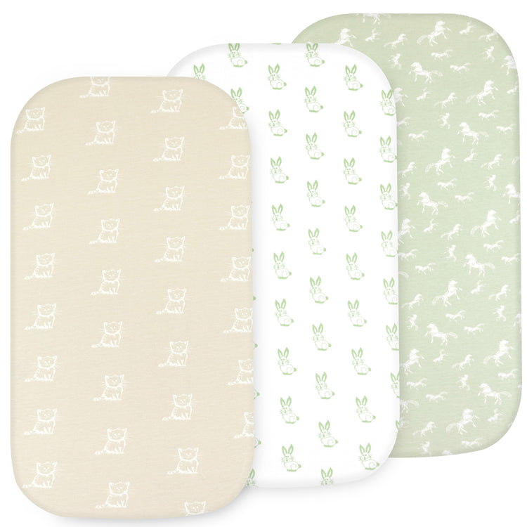Bublo Baby 3-Set Bassinet Fitted Sheets / Bedside Bassinet Sheets – Organic Cotton (32×16×4 / 33×20×4 in)