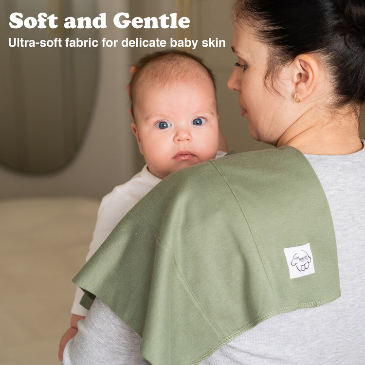 Baby Burp Cloths for Boys and Girls - 7 Pack Large 100% Cotton Double Layered Extra Absorbent Burp Rags, Grey-Green