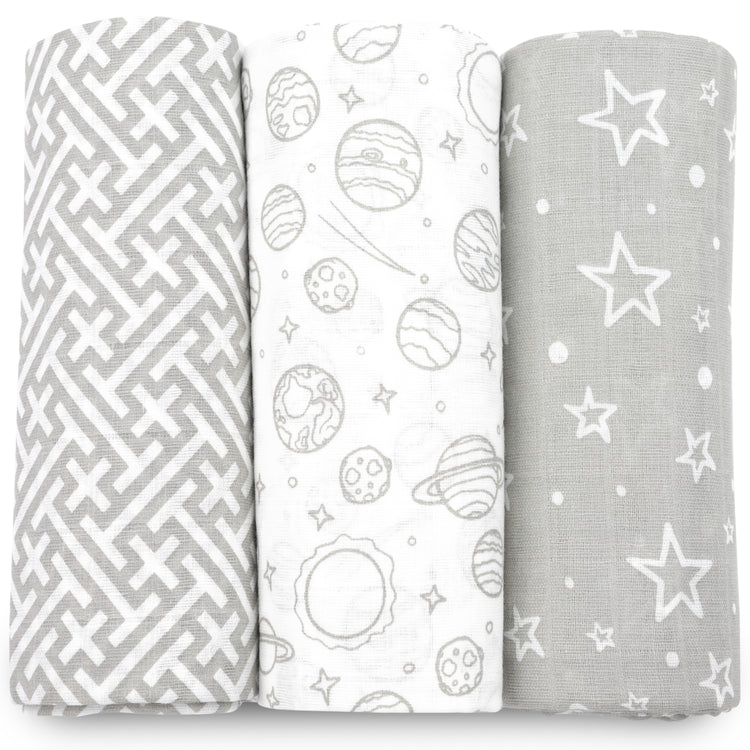 Muslin Swaddle Blankets for Newborn, 3 Pack Receiving Blanket, Muslin Blanket Swaddles Wrap for Boys Girls, Baby Essentials, 47x47 Inches Large Size, 100% Cotton
