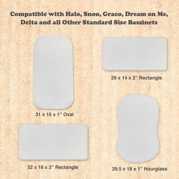 Baby Muslin Bassinet Sheet Set for Boy and Girl, 3 Pack Organic Cotton Universal Fitted Bedding Cover for Oval, Hourglass & Rectangle Bassinet Mattress, Fitted Sheets Size 32 x 16 x 4 Inches