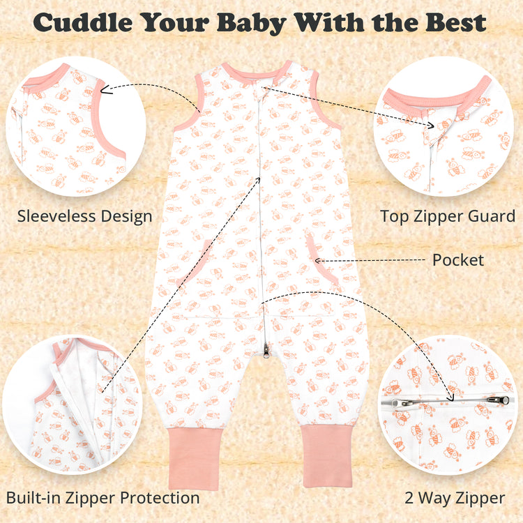 Baby Sleep Sack, 0.5 TOG Sleep Sack Baby Wearable Blanket, Toddler Baby Sleep Sack with Feet, Sleeveless Breathable Sleep Sacks for Baby Girls
