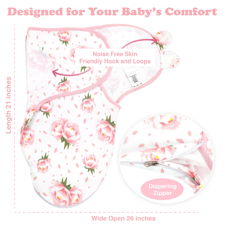 Bublo Baby Swaddle Blanket Boy Girl, 3 Pack Large Size Newborn Swaddles 0-3 Month, Infant Zipper Swaddling Sleep Sack, Pink