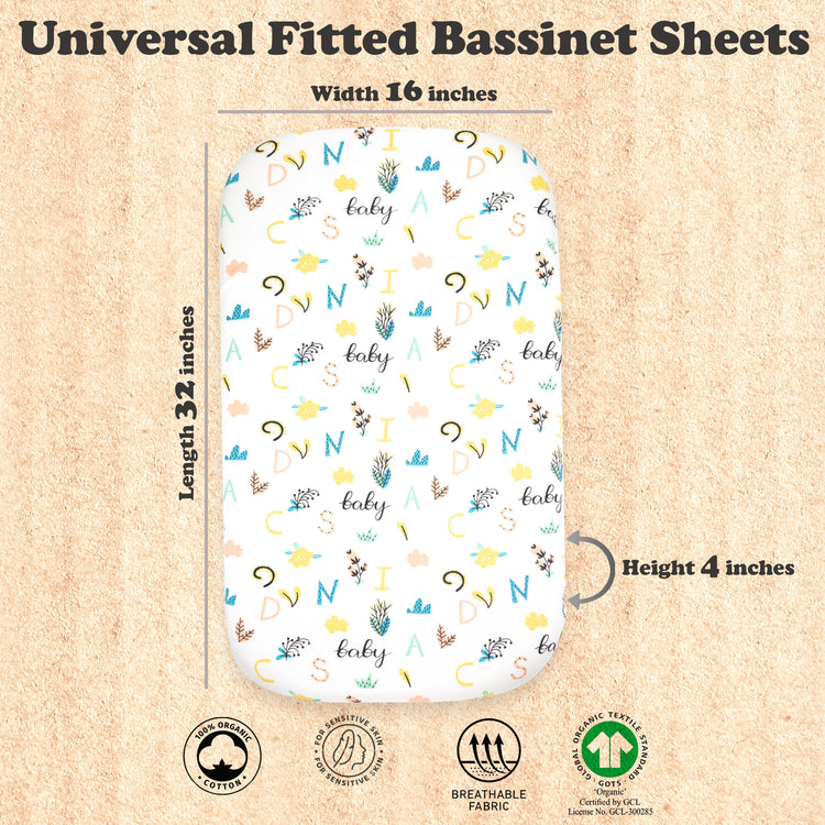 Baby Bassinet Sheet Set for Boy and Girl, 2 Pack Organic Cotton Universal Fitted Bedding Cover for Oval, Hourglass & Rectangle Bassinet Mattress, Fitted Sheets Size 32 x 16 x 4 Inches
