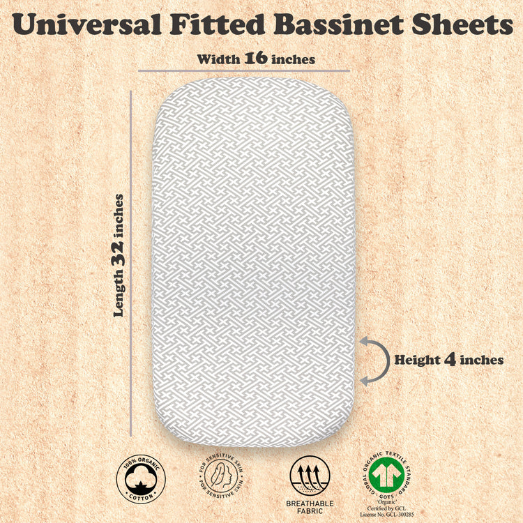Baby Bassinet Sheet Set for Boy and Girl, 2 Pack Organic Cotton Universal Fitted Bedding Cover for Oval, Hourglass & Rectangle Bassinet Mattress, Fitted Sheets Size 32 x 16 x 4 Inches