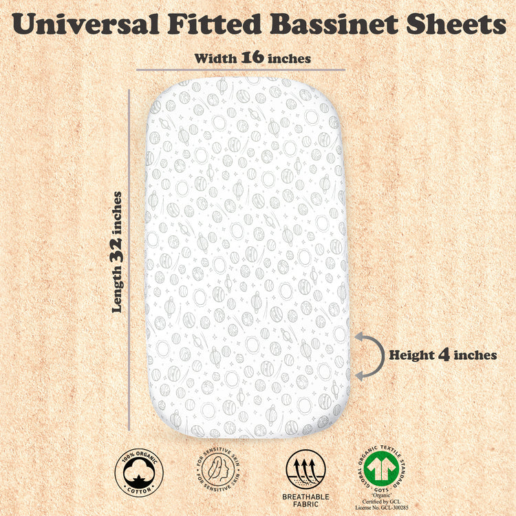 Baby Bassinet Sheet Set for Boy and Girl, 2 Pack Organic Cotton Universal Fitted Bedding Cover for Oval, Hourglass & Rectangle Bassinet Mattress, Fitted Sheets Size 32 x 16 x 4 Inches
