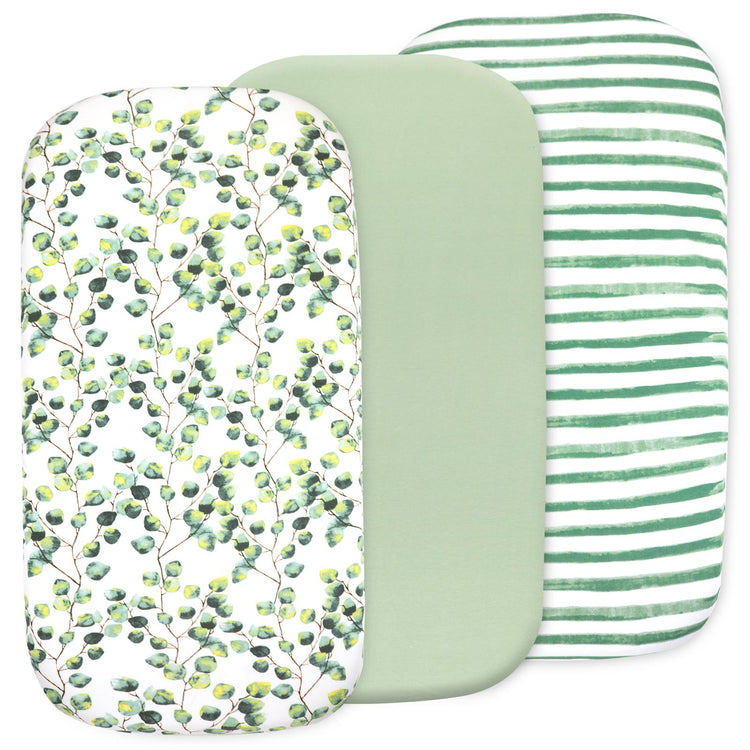 Baby Bassinet Sheet Set for Boy and Girl, 3 Pack Organic Cotton Universal Fitted Bedding Cover for Oval, Hourglass & Rectangle Bassinet Mattress, Fitted Sheets Size 32 x 16 x 4 Inches