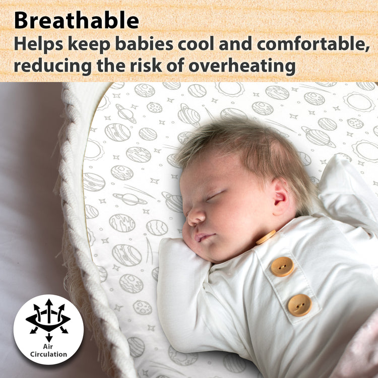 Baby Bassinet Sheet Set for Boy and Girl, 2 Pack Organic Cotton Universal Fitted Bedding Cover for Oval, Hourglass & Rectangle Bassinet Mattress, Fitted Sheets Size 32 x 16 x 4 / 33 x 20 x 4 Inches