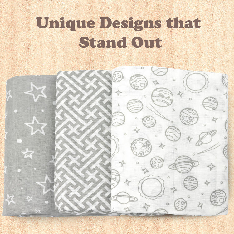 Muslin Swaddle Blankets for Newborn, 3 Pack Receiving Blanket, Muslin Blanket Swaddles Wrap for Boys Girls, Baby Essentials, 47x47 Inches Large Size, 100% Cotton