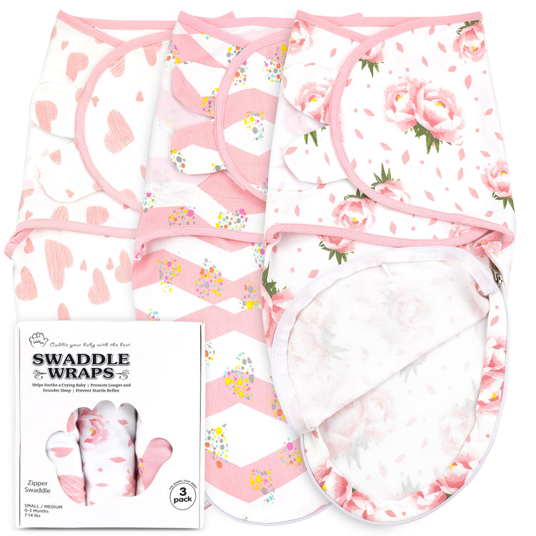 Bublo Baby Swaddle Blanket Boy Girl, 3 Pack Large Size Newborn Swaddles 0-3 Month, Infant Zipper Swaddling Sleep Sack, Pink
