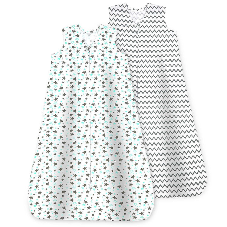 Bublo Baby Baby Wearable Blanket, Cotton Sleep Sacks for 6-12 Months, 2 Pack Unisex Sleeping Bag Sack, Medium Size, 2-Way Zipper, 0.5 Tog Breathable Cotton, Aqua