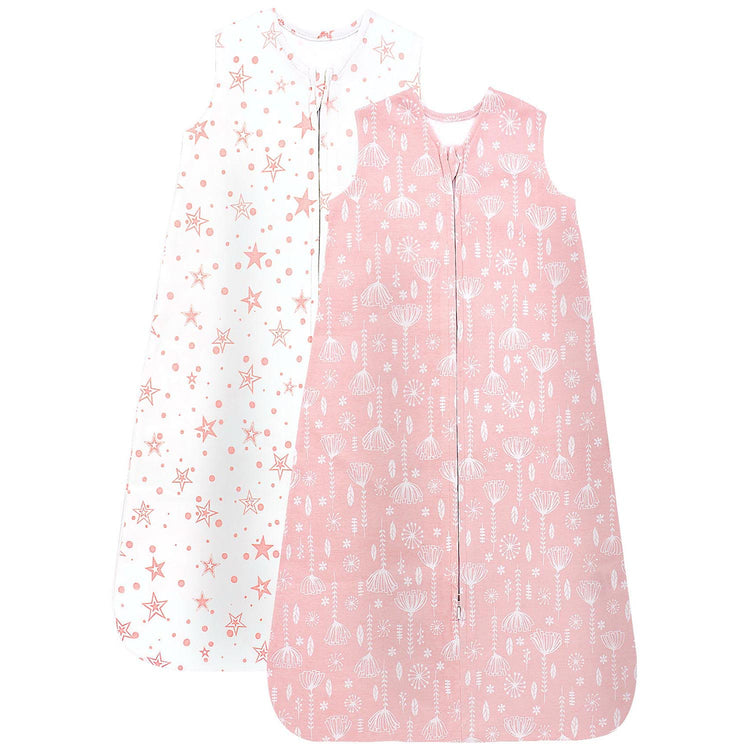 Bublo Baby Baby Wearable Blanket, Cotton Sleep Sacks for 6-12 Months, 2 Pack Unisex Sleeping Bag Sack, Medium Size, 2-Way Zipper, 0.5 Tog Breathable Cotton, Pink