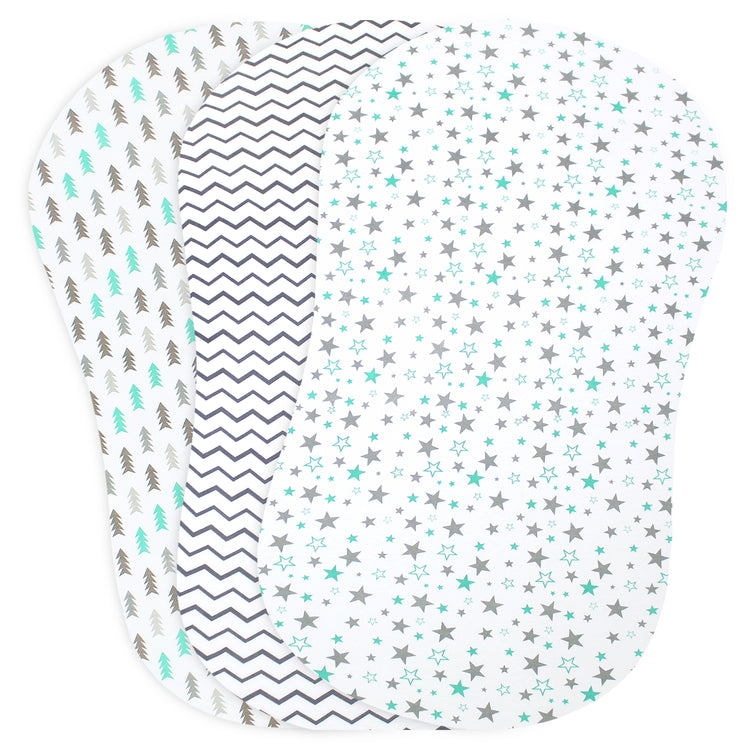 Bublo Baby Bassinet Sheet Set for Boy and Girl, 3 Pack, Universal Fitted for Oval, Hourglass & Rectangle Bassinet Mattress, Fitted Sheets Size 32 x 16 x 4 Inches, Aqua