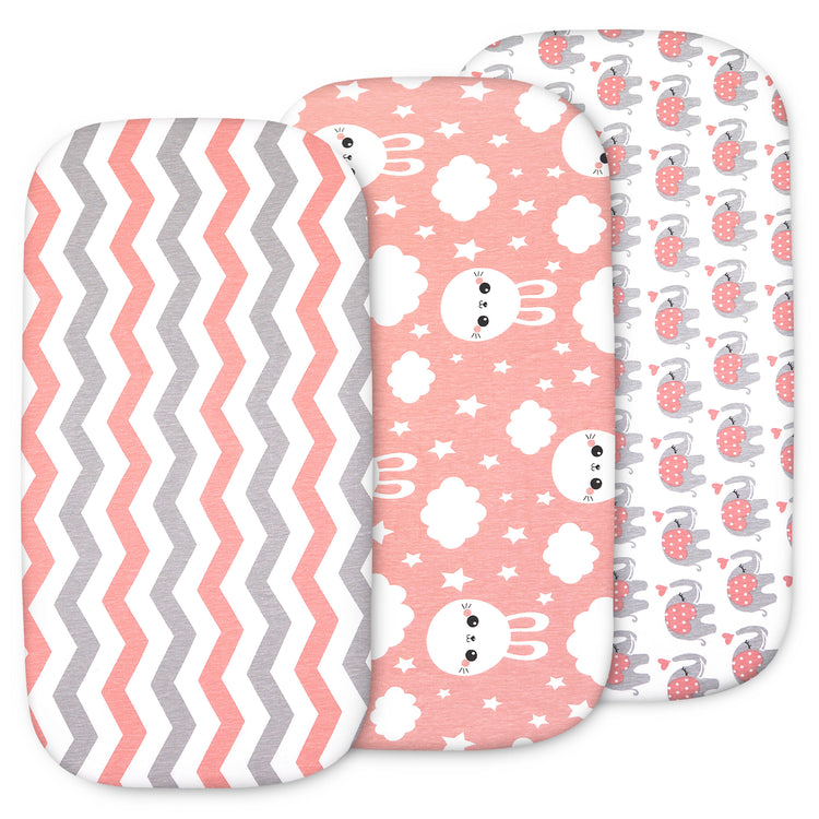 Bublo Baby Bassinet Sheet Set for Boy and Girl, 3 Pack, Universal Fitted for Oval, Hourglass & Rectangle Bassinet Mattress, Fitted Sheets Size 32 x 16 x 4 Inches