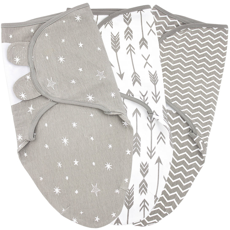 Bublo Baby Swaddle Blanket Boy Girl, 3 Pack Large Size Newborn Swaddles 3-6 Month, Infant Adjustable Swaddling Sleep Sack, Grey