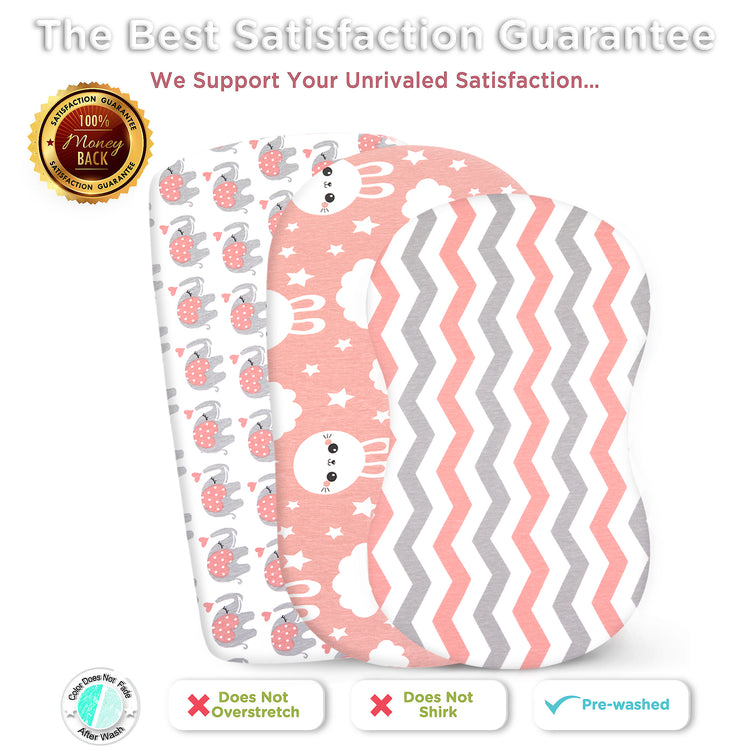 Bublo Baby Bassinet Sheet Set for Boy and Girl, 3 Pack, Universal Fitted for Oval, Hourglass & Rectangle Bassinet Mattress, Fitted Sheets Size 32 x 16 x 4 Inches