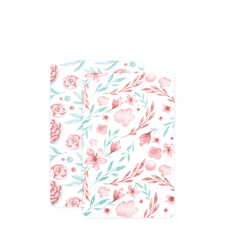 Bubo Baby Pack and Play Fitted Sheet, Portable Pack N Plays Mini Crib Sheets, 2 Pack Play Sheets, 100% Jersey Cotton Playard Sheets, Floral