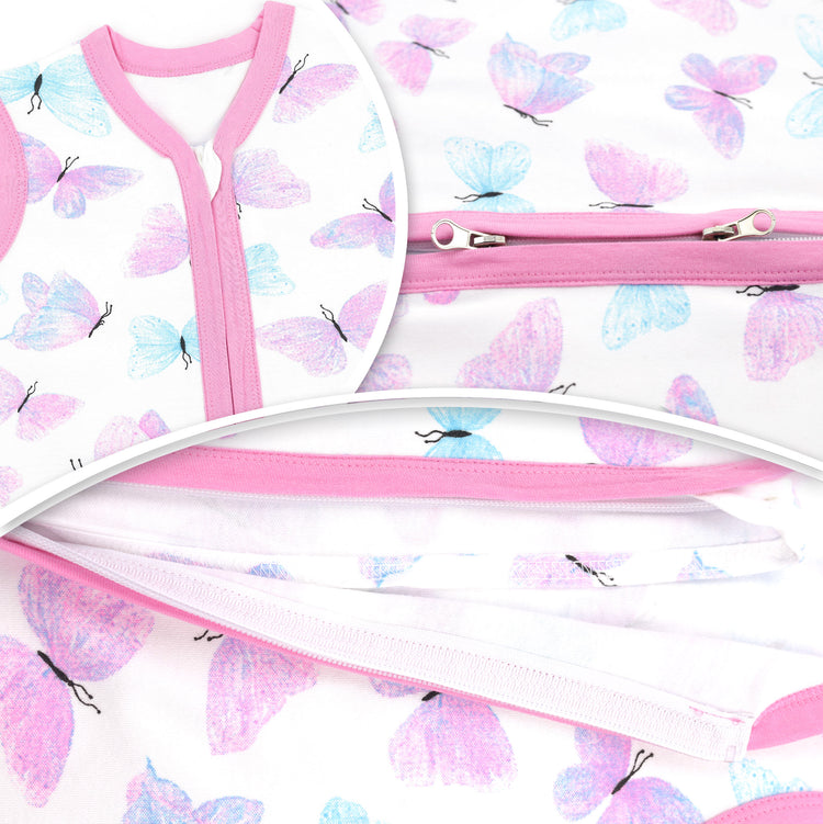 Bublo Baby Wearable Blanket, Cotton Sleep Sacks for 12-18 Months, 2 Pack Girls Sleeping Bag Sack, 2-Way Zipper, 0.5 Tog Breathable Cotton