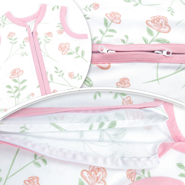 Bublo Baby Wearable Blanket, Cotton Sleep Sacks for 12-18 Months, 2 Pack Girls Sleeping Bag Sack, 2-Way Zipper, 0.5 Tog Breathable Cotton, Pink