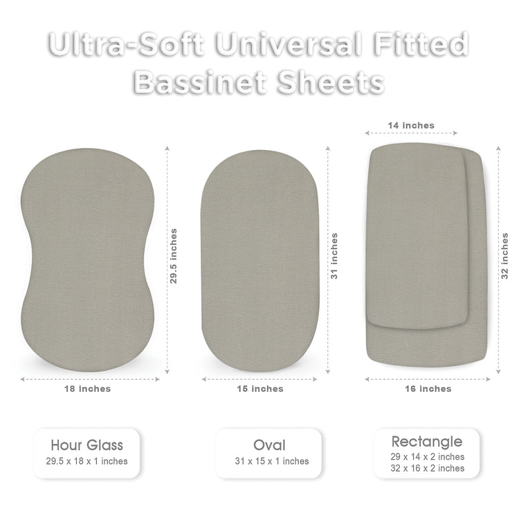 Bublo Baby Bassinet Sheet Set for Boy and Girl, 3 Pack, Universal Fitted for Oval, Hourglass & Rectangle Bassinet Mattress, Fitted Sheets Size 32 x 16 x 4 Inches Grey in one Size