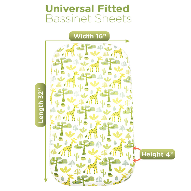 Bublo Baby Bassinet Sheet Set for Boy and Girl, 3 Pack, Universal Fitted for Oval, Hourglass & Rectangle Bassinet Mattress, Fitted Sheets Size 32 x 16 x 4 Inches, Green