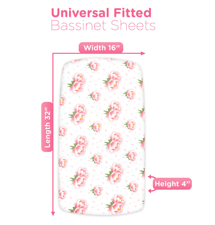 Bublo Baby Bassinet Sheet Set for Boy and Girl, 3 Pack, Universal Fitted for Oval, Hourglass & Rectangle Bassinet Mattress, Fitted Sheets Size 32 x 16 x 4 Inches, Floral