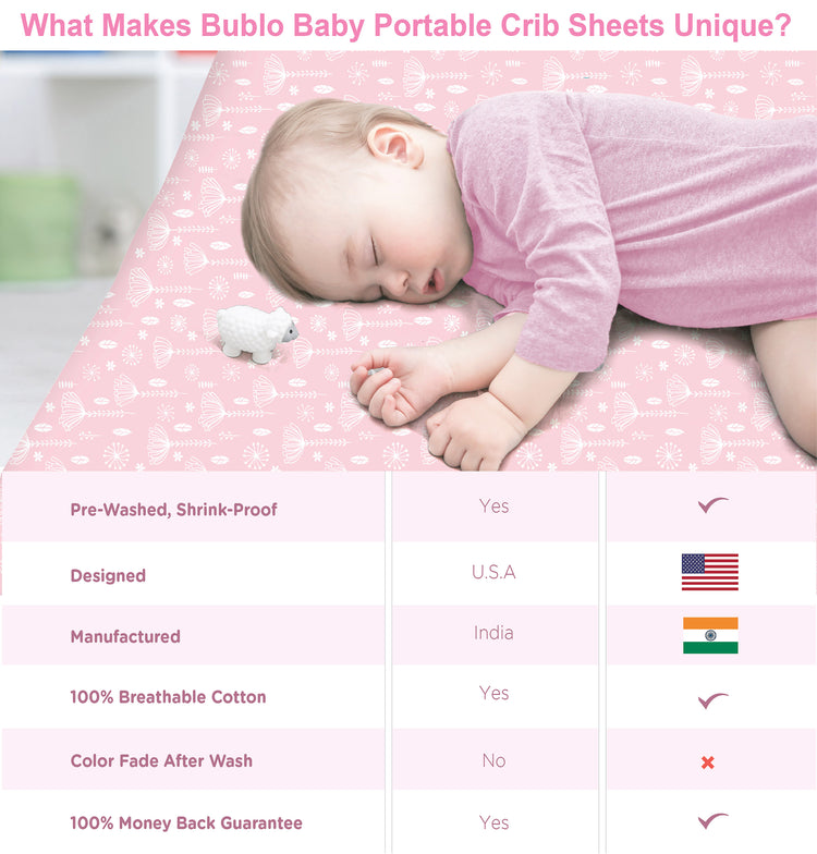Bubo Baby Pack and Play Fitted Sheet, Portable Pack N Plays Mini Crib Sheets, 2 Pack Play Sheets, 100% Jersey Cotton Playard Sheets, Pink