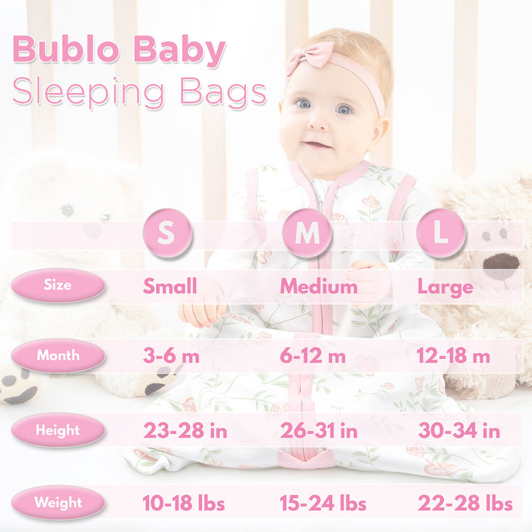 Bublo Baby Wearable Blanket, Cotton Sleep Sacks for 12-18 Months, 2 Pack Girls Sleeping Bag Sack, 2-Way Zipper, 0.5 Tog Breathable Cotton, Pink