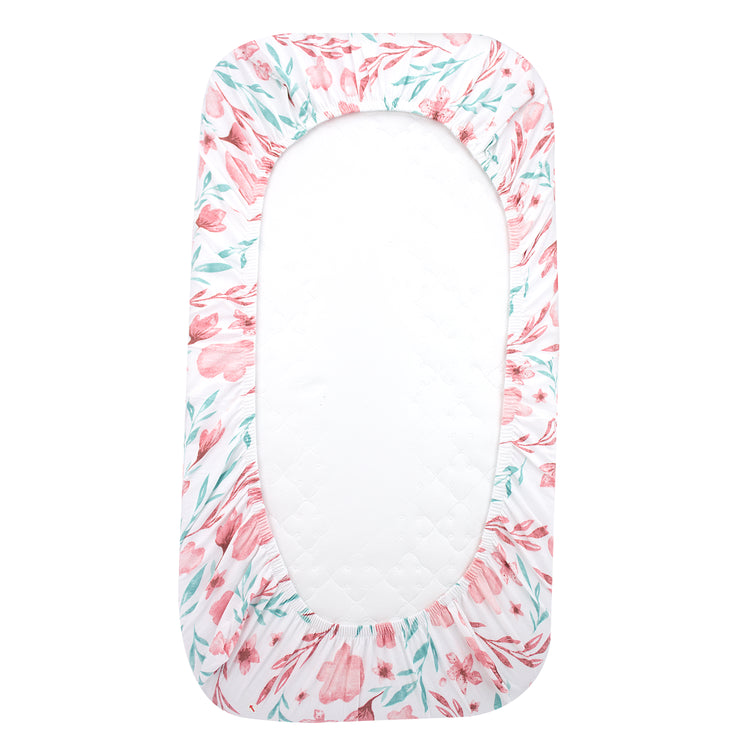 Bublo Baby Bassinet Sheet Set for Boy and Girl, 2 Pack, Universal Fitted for Oval, Hourglass & Rectangle Bassinet Mattress, Fitted Sheets Size 32 x 16 x 4 Inches, Floral